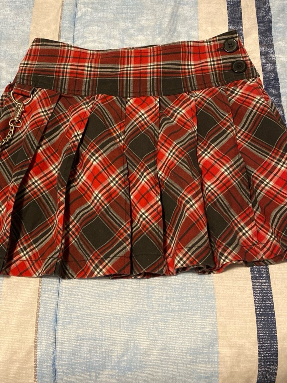 Girls Pleated Plaid Mini Skirt - Red/Black